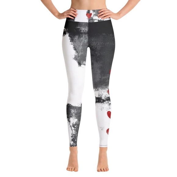 Debbie Dannheisser Abstract Black | White Red Hearts Art High-Waist Leggings M - Picture 1 of 11